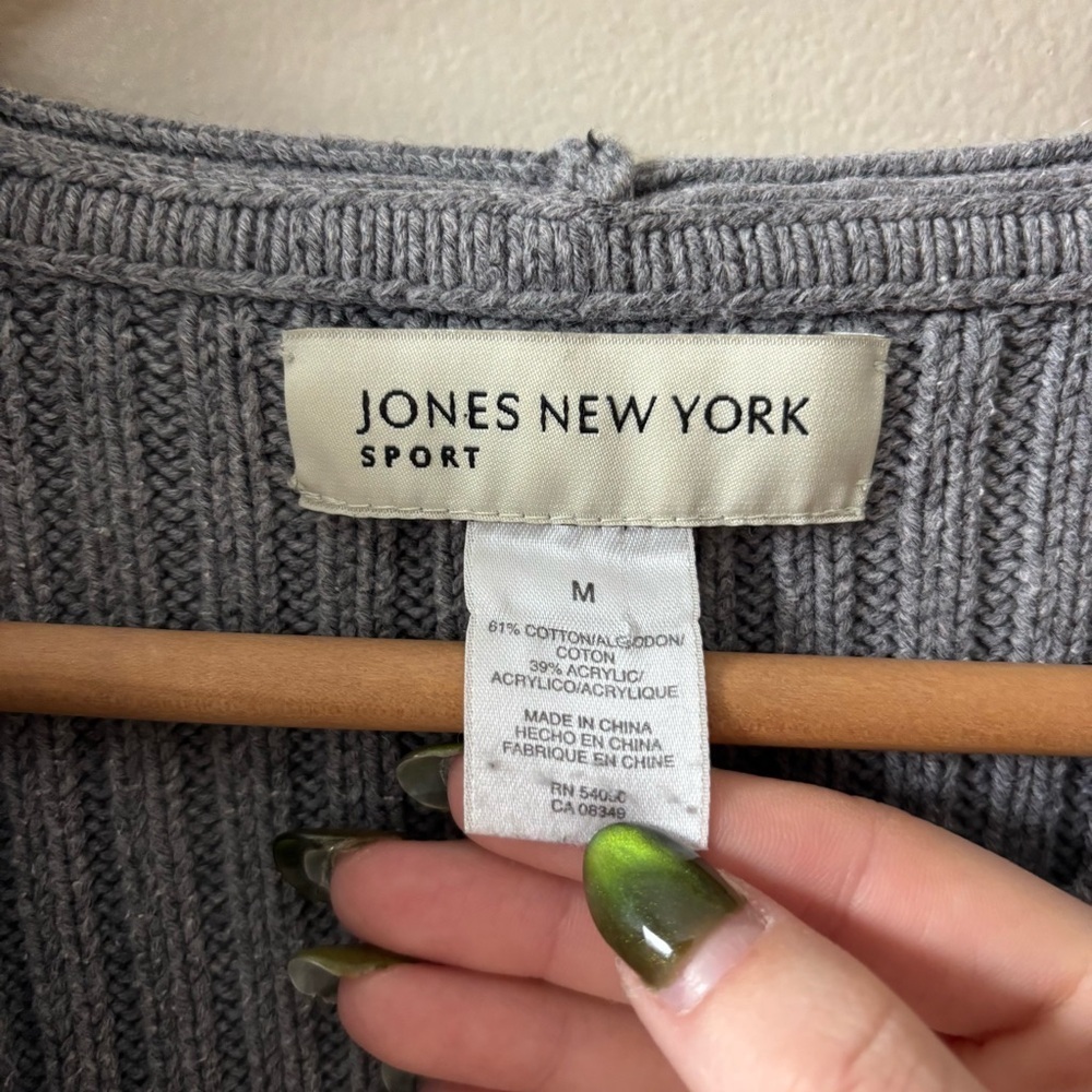 Jones New York Gray Hooded Cable Knit Sweater - Picture 3 of 7